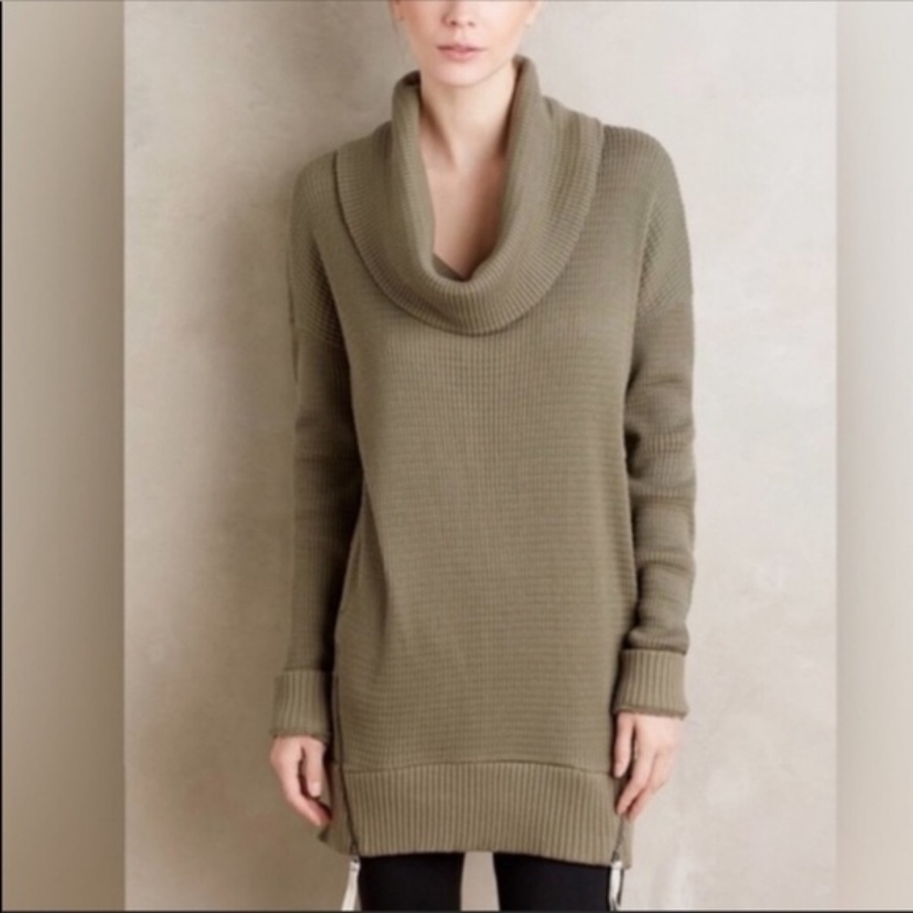 Anthro Pure + Good Waffle Cowl Neck Tunic Sweater